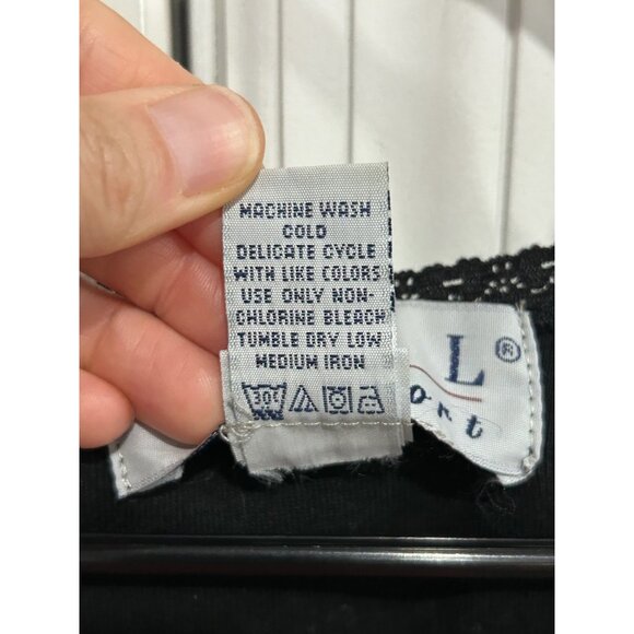 Real Comfort Lace Trim Tank Top Black Sz Large Scoop Neck Sleeveless Knit Cotton - Picture 7 of 9